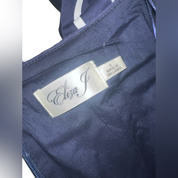 Nwt Eliza J Fit & Flare Pleated Navy Cream Striped Dress Belted Pink Bow Sash 6 - Picture 6 of 8